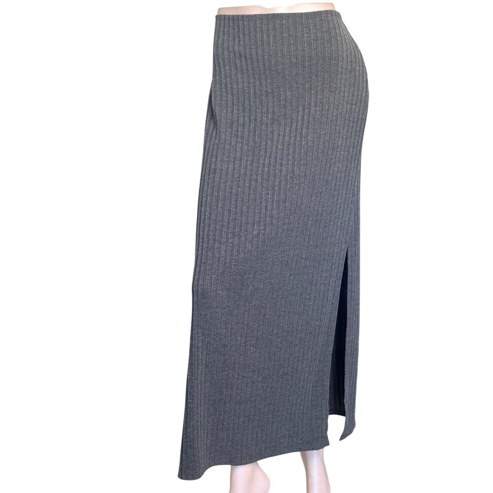 Abercrombie & Fitch Skirt Womens L Gray Ribbed High Waisted Maxi Side Slit